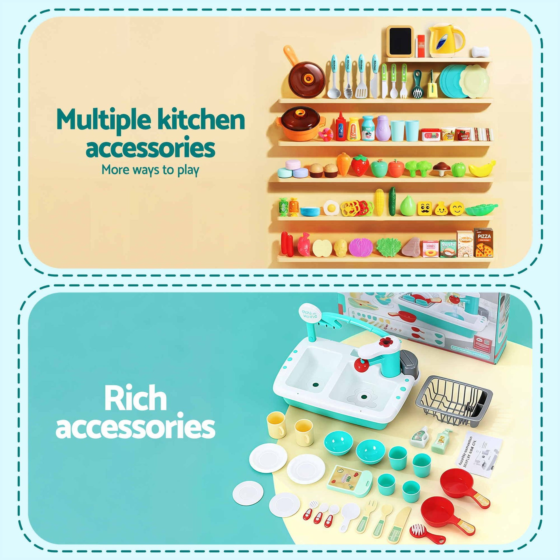 Keezi 2 Piece Kids Pretend Kitchen and Washing Playset Sink Toys Awezingly