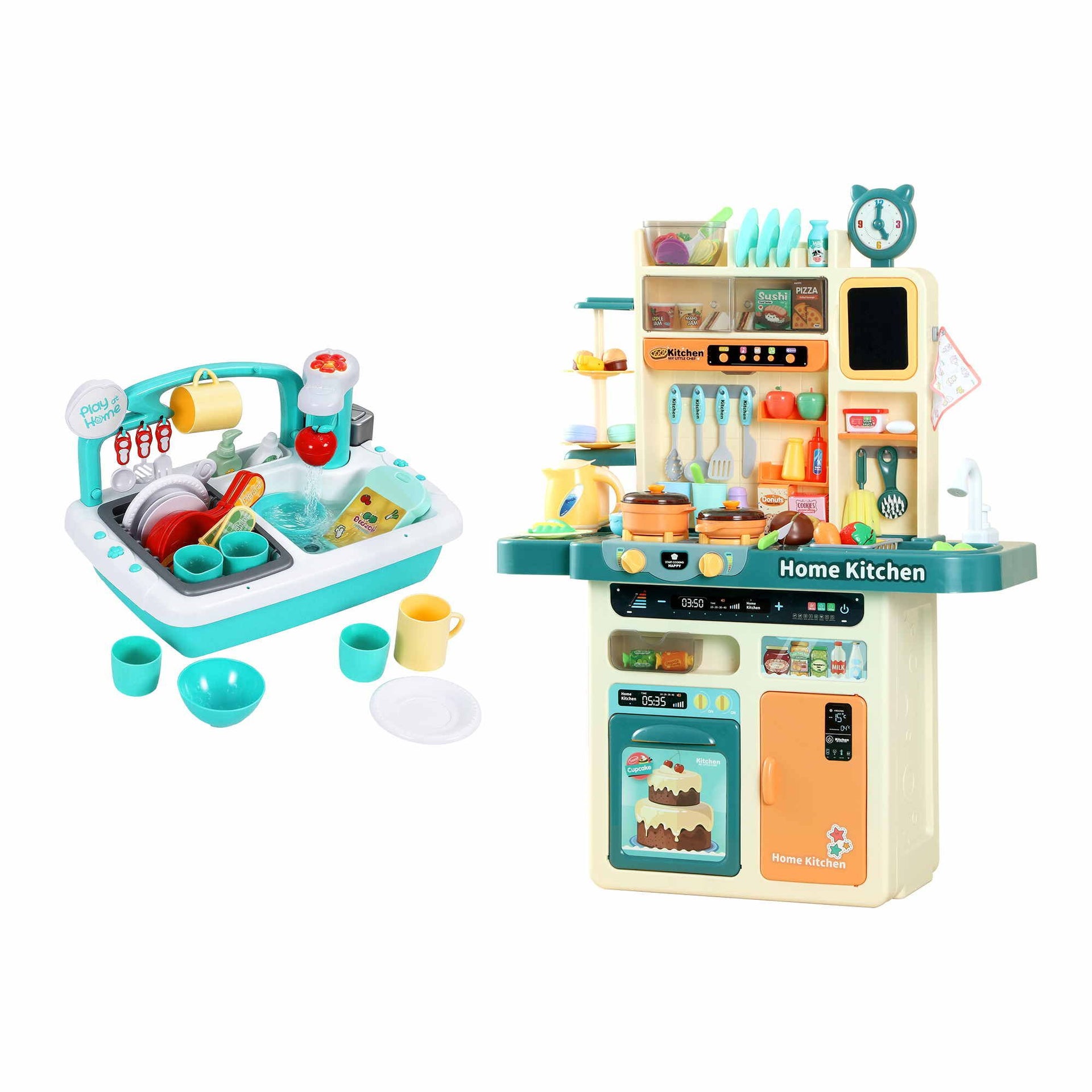 Keezi 2 Piece Kids Pretend Kitchen and Washing Playset Sink Toys Awezingly