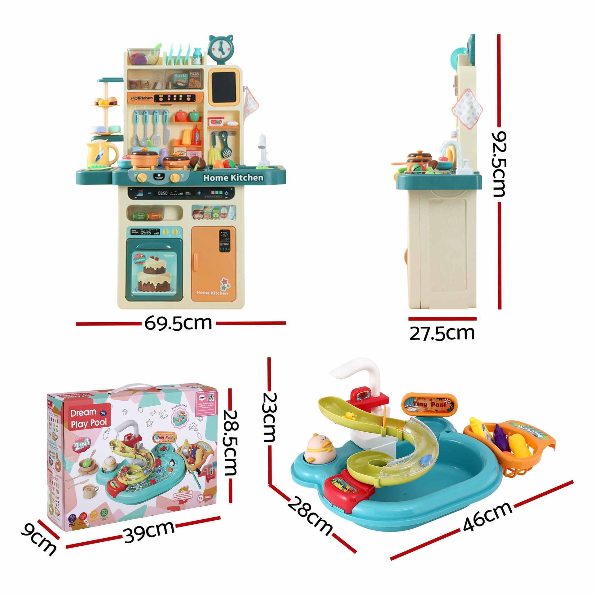 Keezi 2 Piece Kids Pretend Kitchen Playset Water Toys Fishing Game Food Play Awezingly