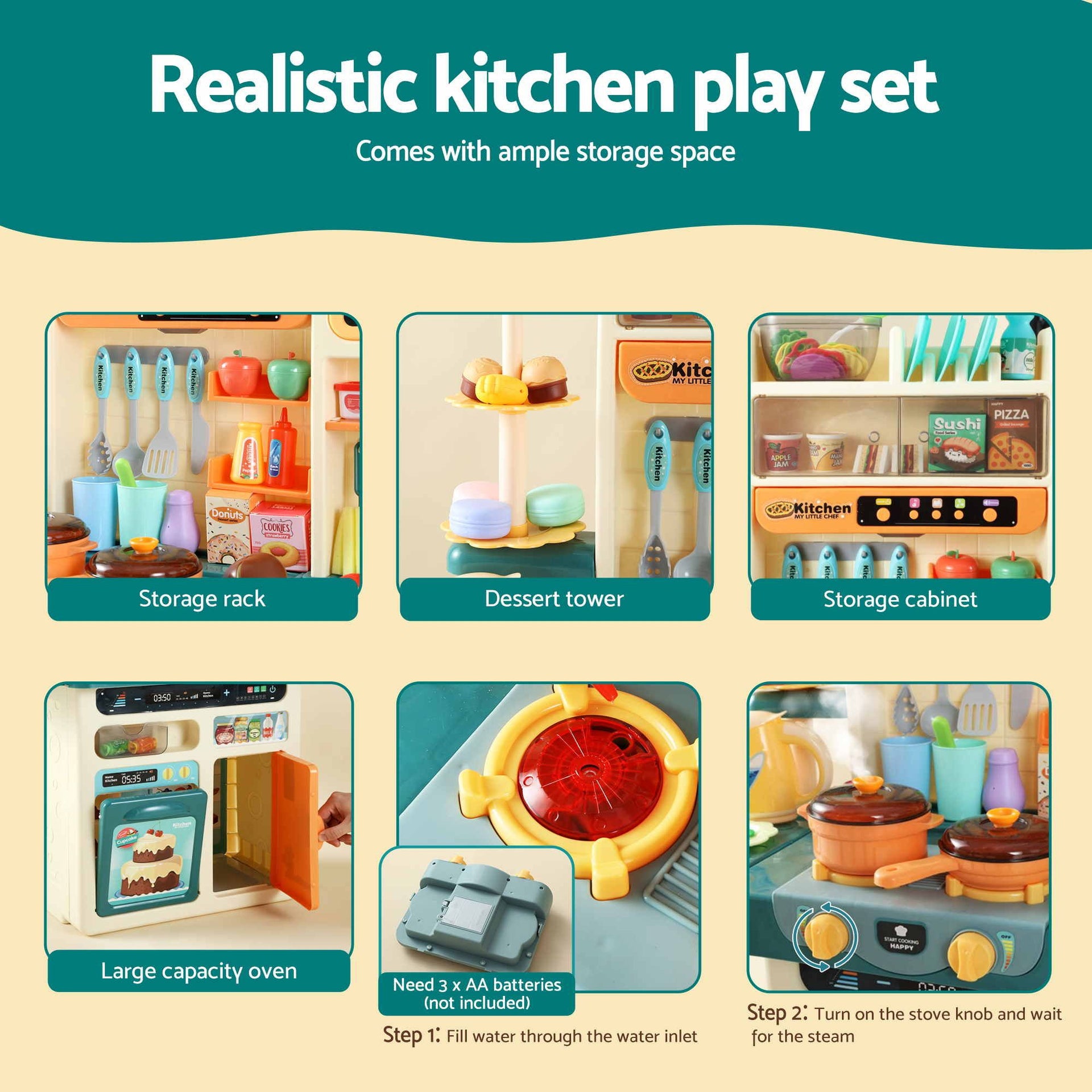 Keezi 2 Piece Kids Pretend Kitchen Playset Water Toys Fishing Game Food Play Awezingly