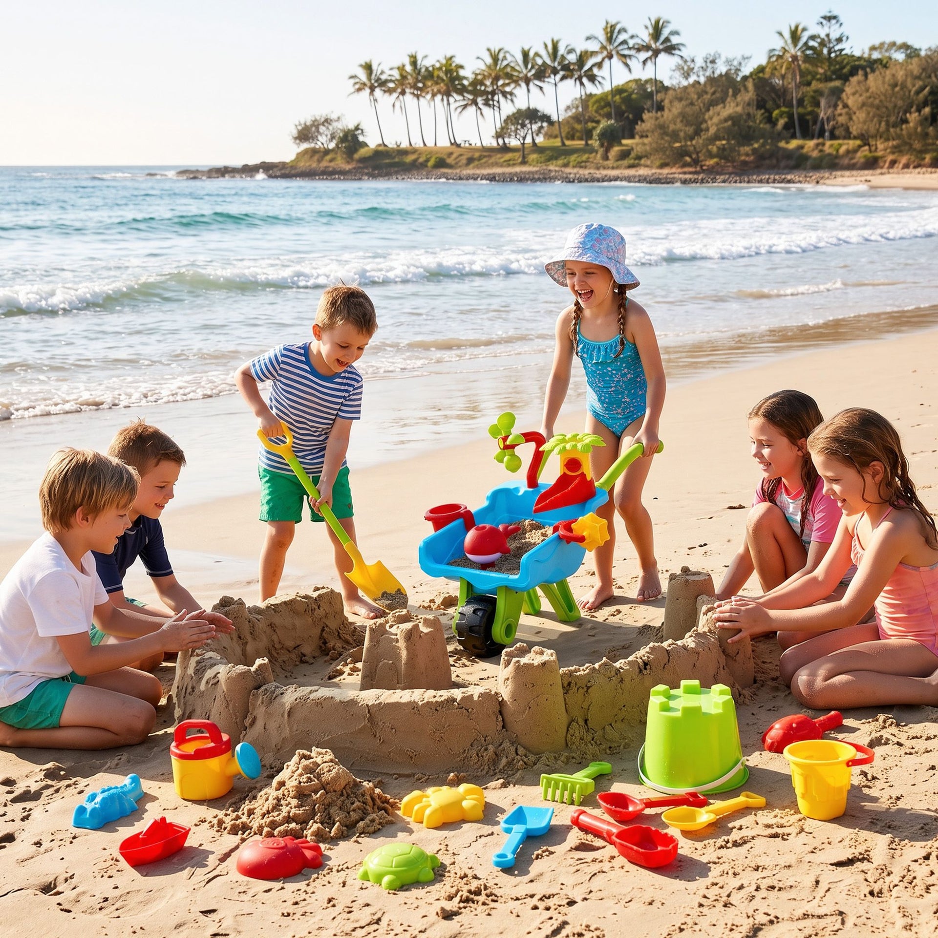 Keezi Kids Sandpit Beach Toys Set Wheelbarrow Shovels Animal Molds Sand Play Awezingly