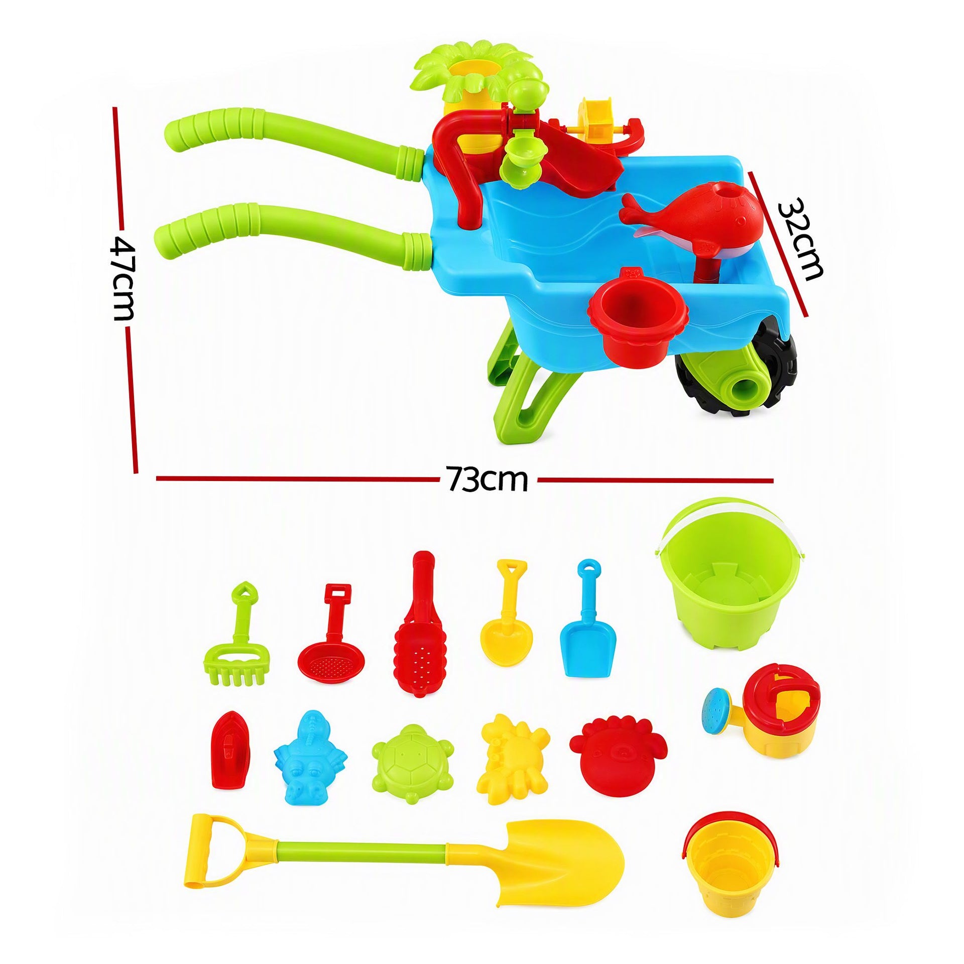 Keezi Kids Sandpit Beach Toys Set Wheelbarrow Shovels Animal Molds Sand Play Awezingly
