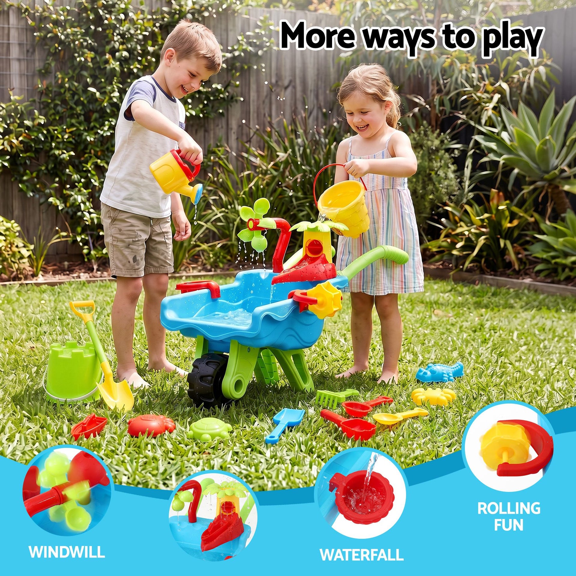 Keezi Kids Sandpit Beach Toys Set Wheelbarrow Shovels Animal Molds Sand Play Awezingly