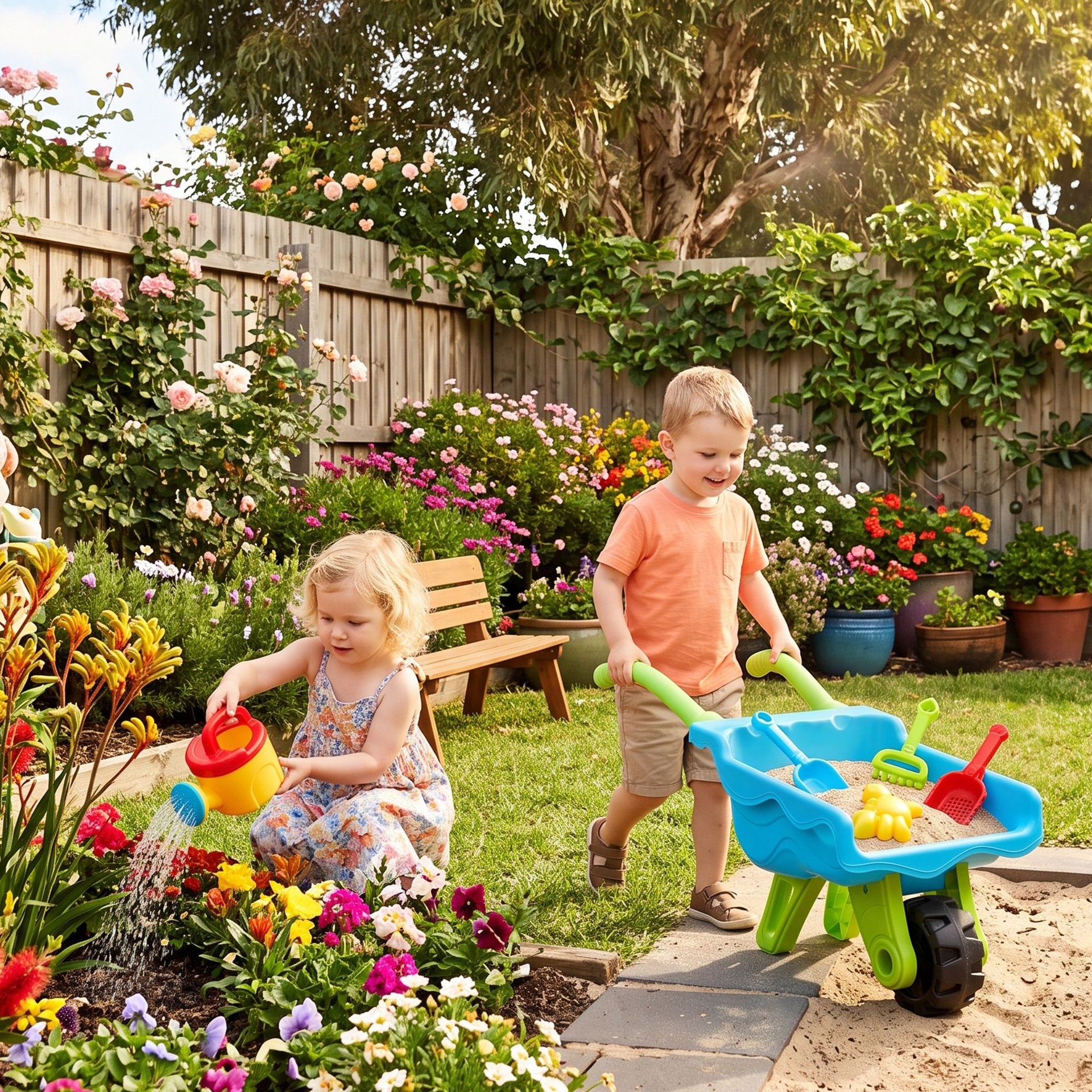 Keezi Kids Sandpit Beach Toys Set Wheelbarrow Shovels Animal Molds Sand Play Awezingly
