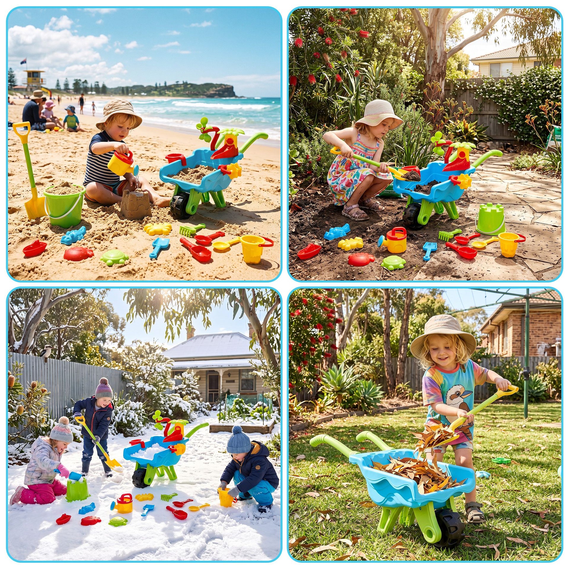 Keezi Kids Sandpit Beach Toys Set Wheelbarrow Shovels Animal Molds Sand Play Awezingly