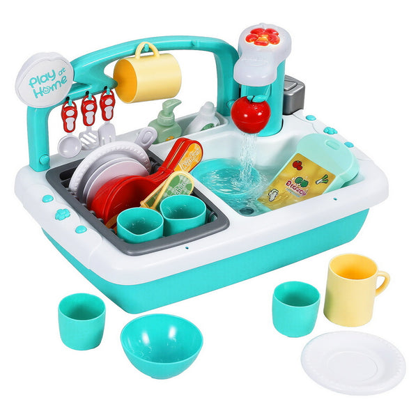 Keezi Kids Kitchen Play Set Play Pretend Sink Dishwasher Toys Green Awezingly