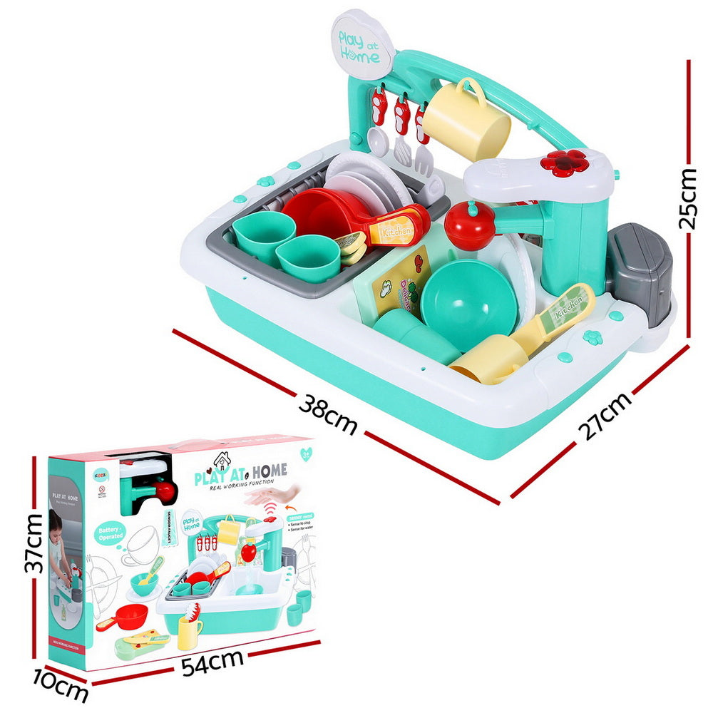 Keezi Kids Kitchen Play Set Play Pretend Sink Dishwasher Toys Green Awezingly