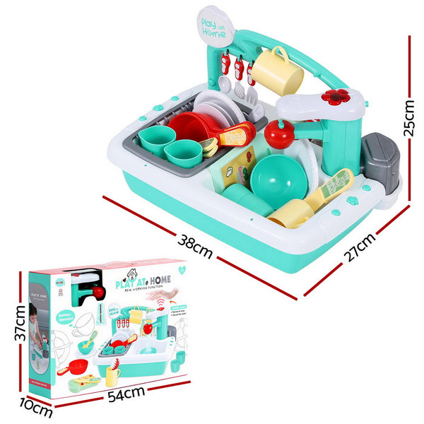 Keezi Kids Kitchen Play Set Play Pretend Sink Dishwasher Toys Green Awezingly