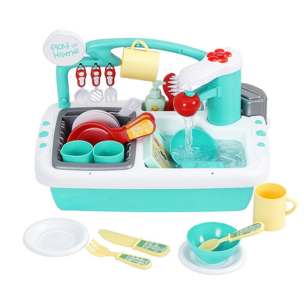 Keezi Kids Kitchen Play Set Play Pretend Sink Dishwasher Toys Green Awezingly