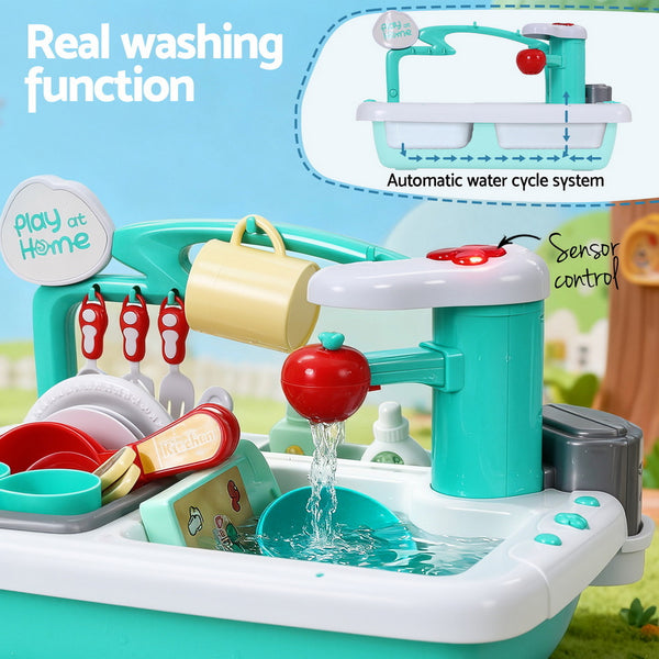 Keezi Kids Kitchen Play Set Play Pretend Sink Dishwasher Toys Green Awezingly