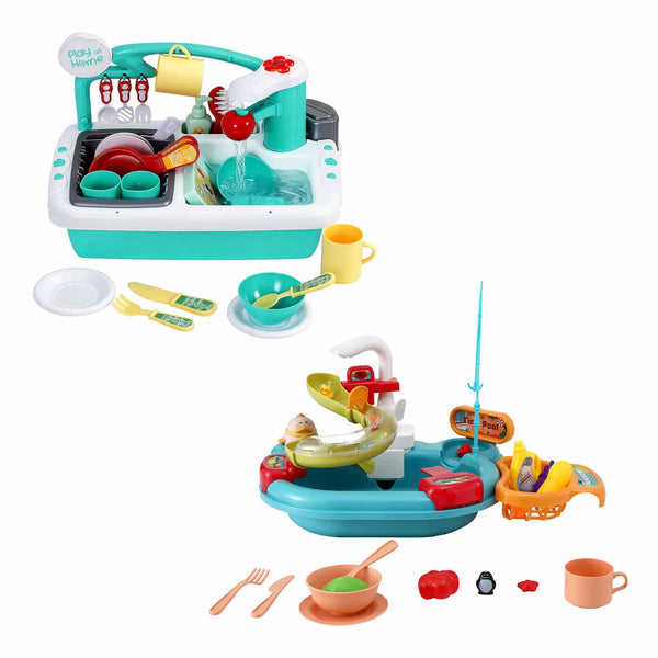 Keezi Kids Pretend Kitchen Sink and Water Playset Fishing Game Toys Play food Awezingly