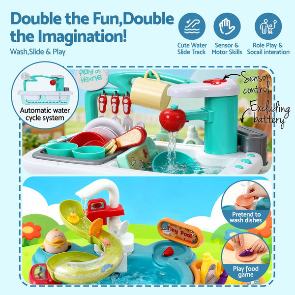 Keezi Kids Pretend Kitchen Sink and Water Playset Fishing Game Toys Play food Awezingly