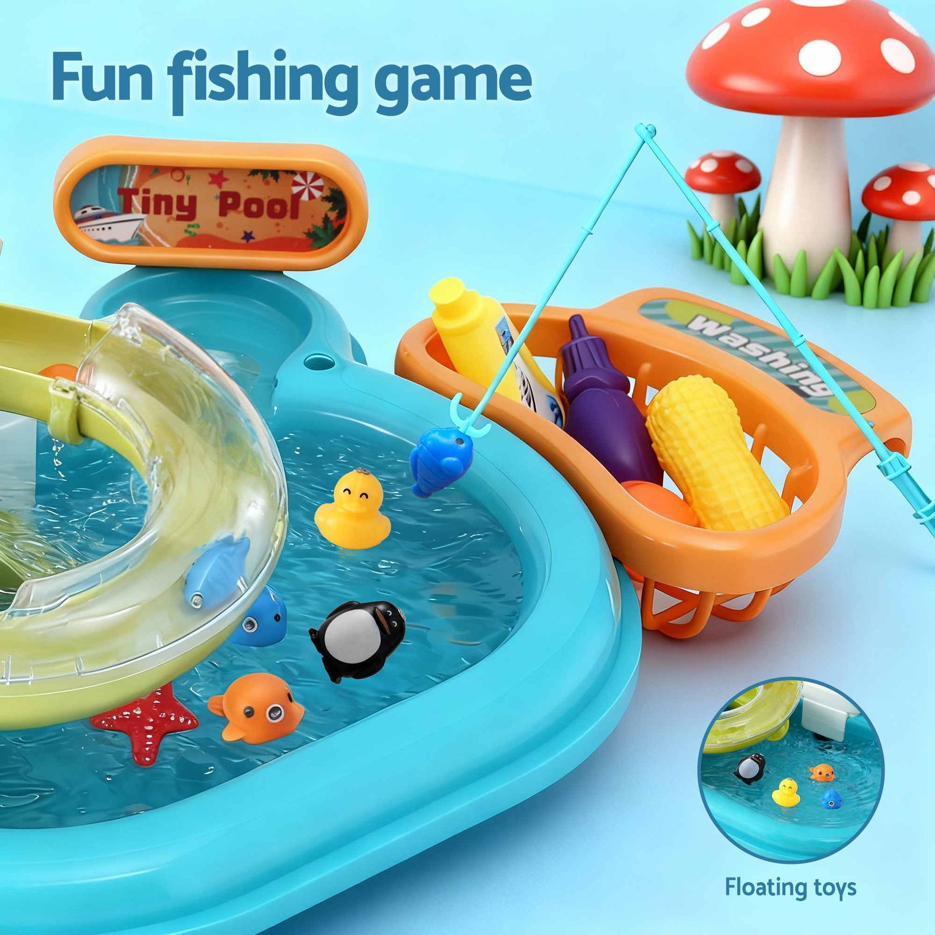 Keezi Kids Pretend Kitchen Sink and Water Playset Fishing Game Toys Play food Awezingly