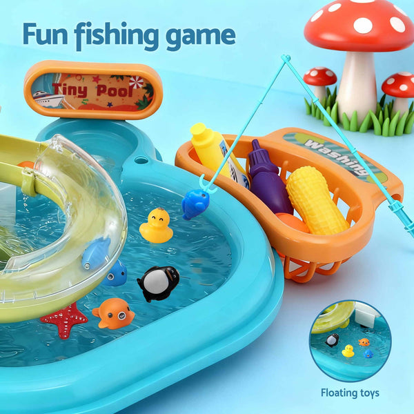 Keezi Kids Pretend Kitchen Sink and Water Playset Fishing Game Toys Play food Awezingly