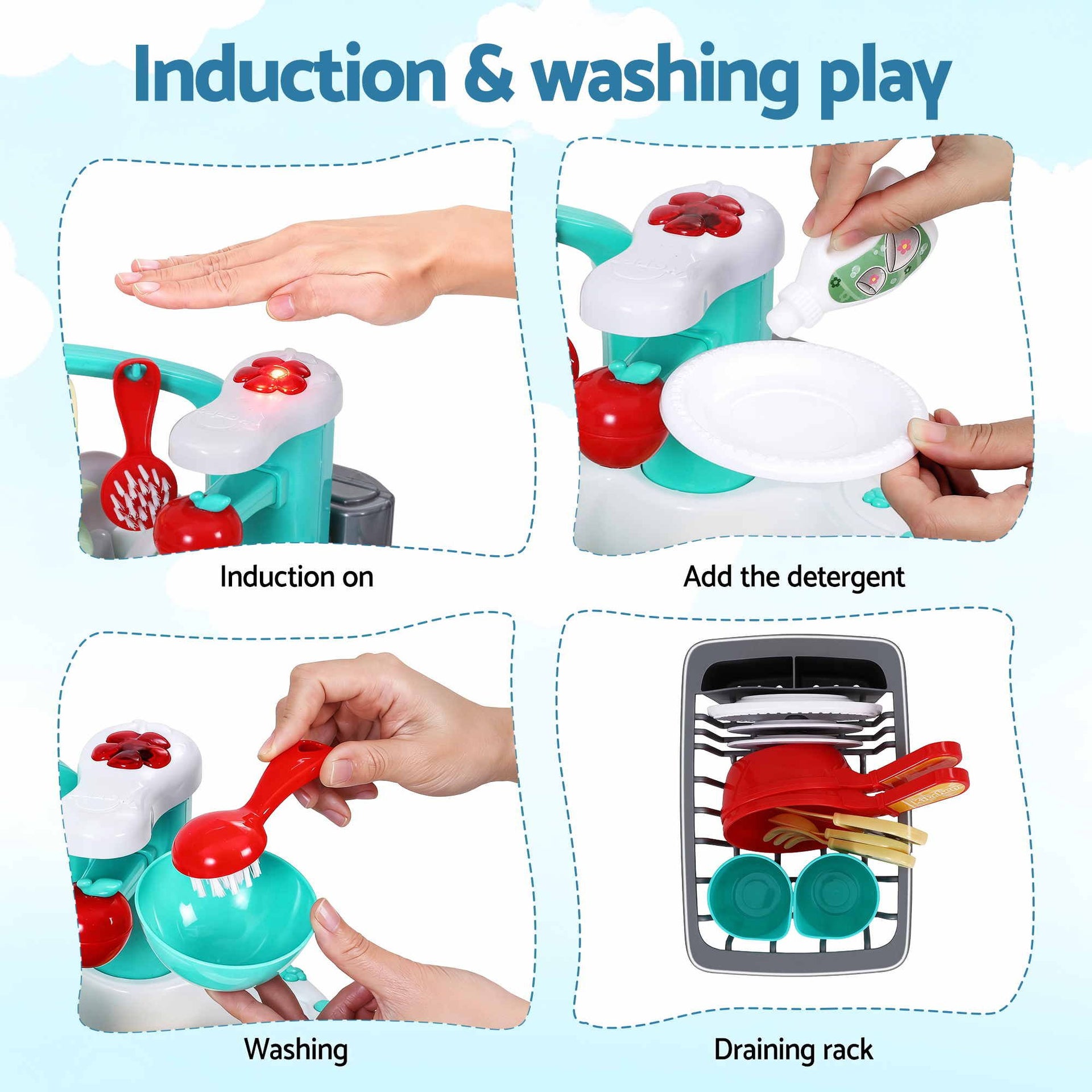 Keezi Kids Pretend Kitchen Sink and Water Playset Fishing Game Toys Play food Awezingly