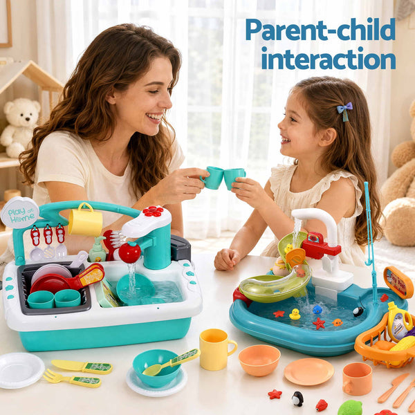 Keezi Kids Pretend Kitchen Sink and Water Playset Fishing Game Toys Play food Awezingly
