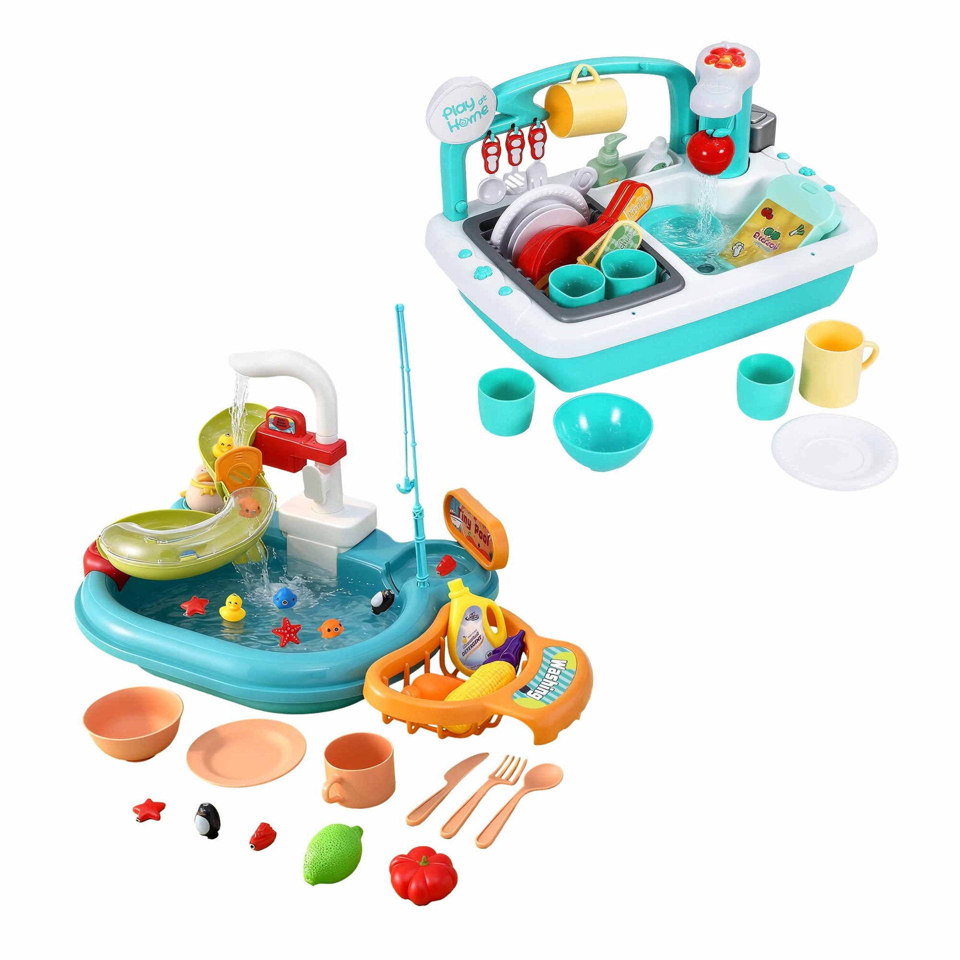 Keezi Kids Pretend Kitchen Sink and Water Playset Fishing Game Toys Play food Awezingly