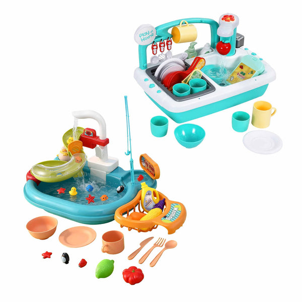 Keezi Kids Pretend Kitchen Sink and Water Playset Fishing Game Toys Play food Awezingly