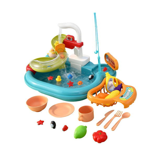 Keezi Kids Pretend Play Kitchen Sink with Faucet Floating Fishing Toys Play food Keezi