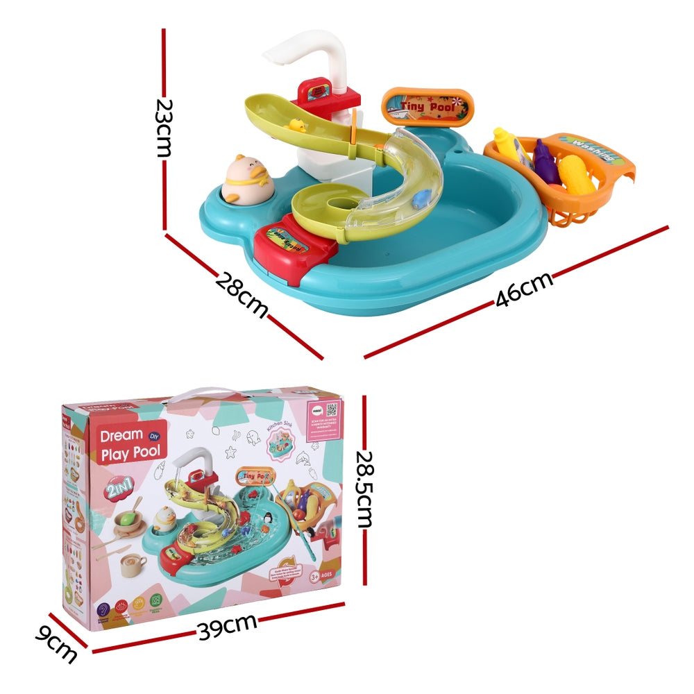 Keezi Kids Pretend Play Kitchen Sink with Faucet Floating Fishing Toys Play food Keezi
