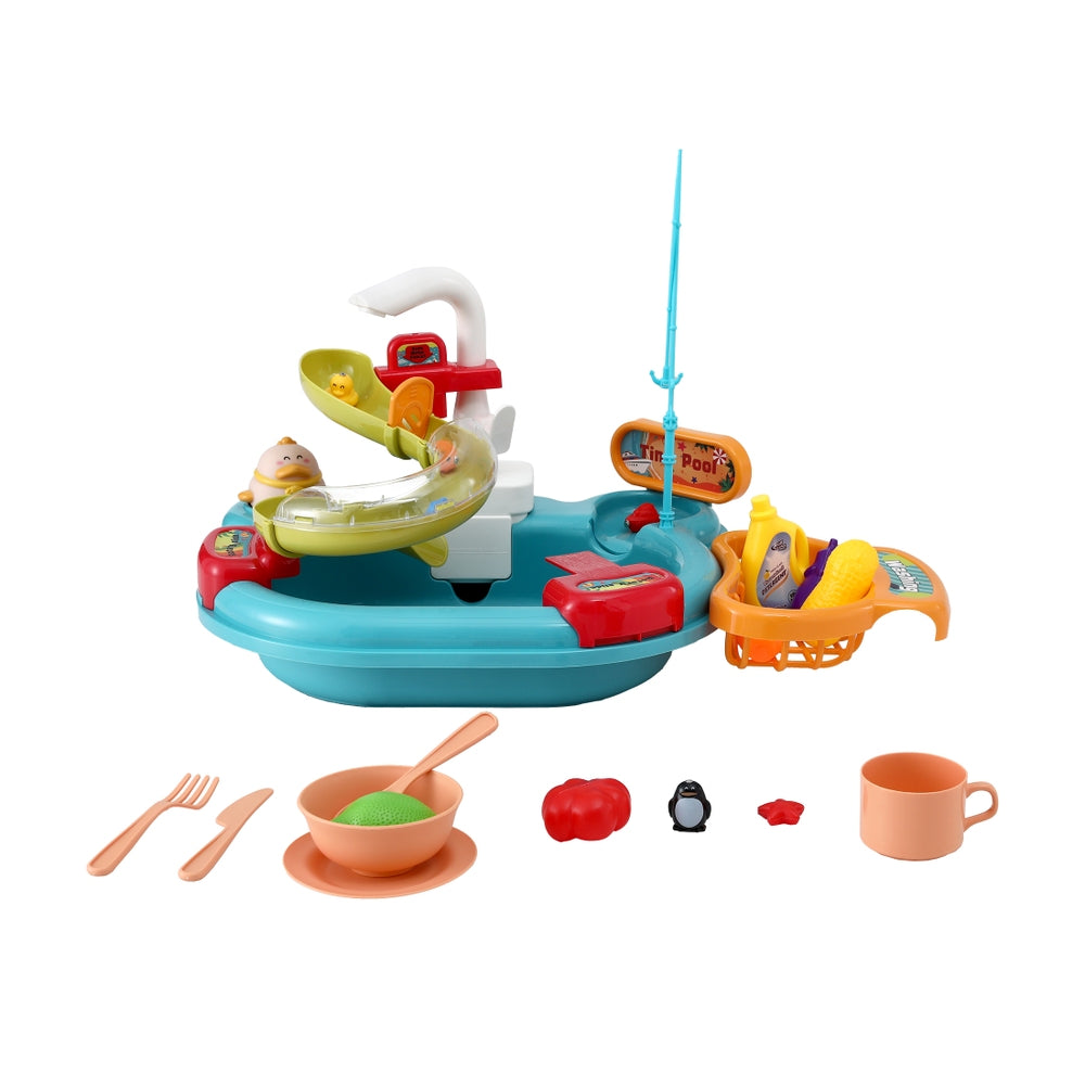 Keezi Kids Pretend Play Kitchen Sink with Faucet Floating Fishing Toys Play food Keezi