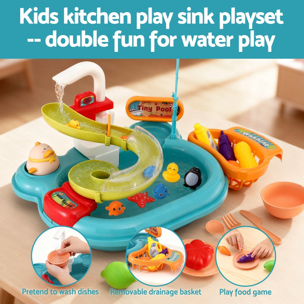 Keezi Kids Pretend Play Kitchen Sink with Faucet Floating Fishing Toys Play food Keezi
