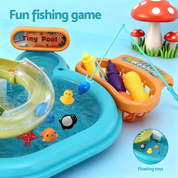 Keezi Kids Pretend Play Kitchen Sink with Faucet Floating Fishing Toys Play food Keezi