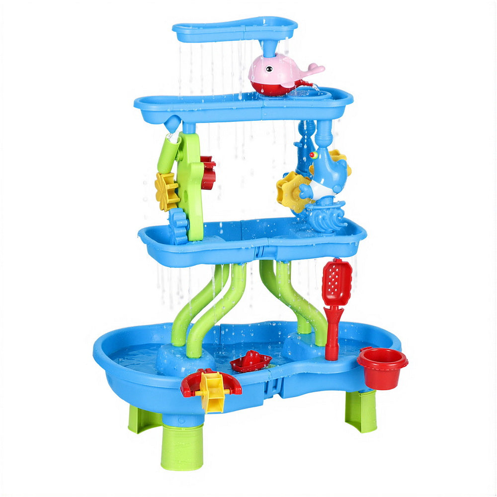 Keezi Kids Sand and Water Table 4-Tier Waterfall Sandpit Toys Beach Shovel Awezingly