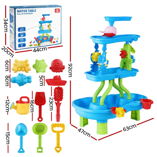 Keezi Kids Sand and Water Table 4-Tier Waterfall Sandpit Toys Beach Shovel Awezingly