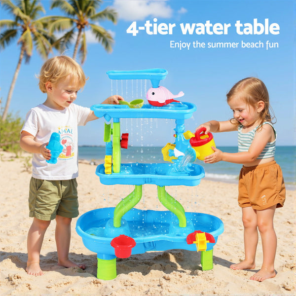 Keezi Kids Sand and Water Table 4-Tier Waterfall Sandpit Toys Beach Shovel Awezingly