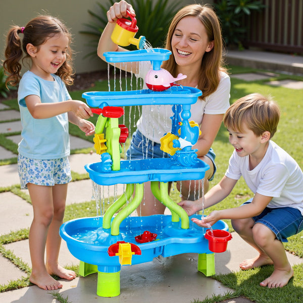 Keezi Kids Sand and Water Table 4-Tier Waterfall Sandpit Toys Beach Shovel Awezingly