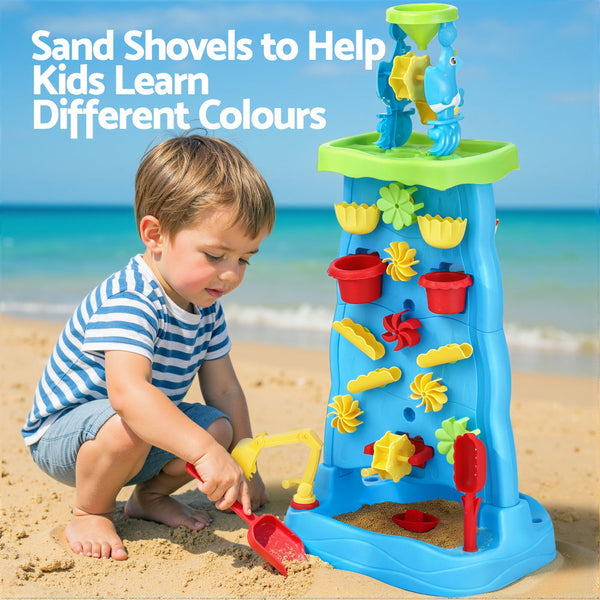 Keezi Kids Sand and Water Table Waterfall Wall Sandpit Toys Beach Shovel Awezingly