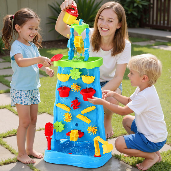 Keezi Kids Sand and Water Table Waterfall Wall Sandpit Toys Beach Shovel Awezingly