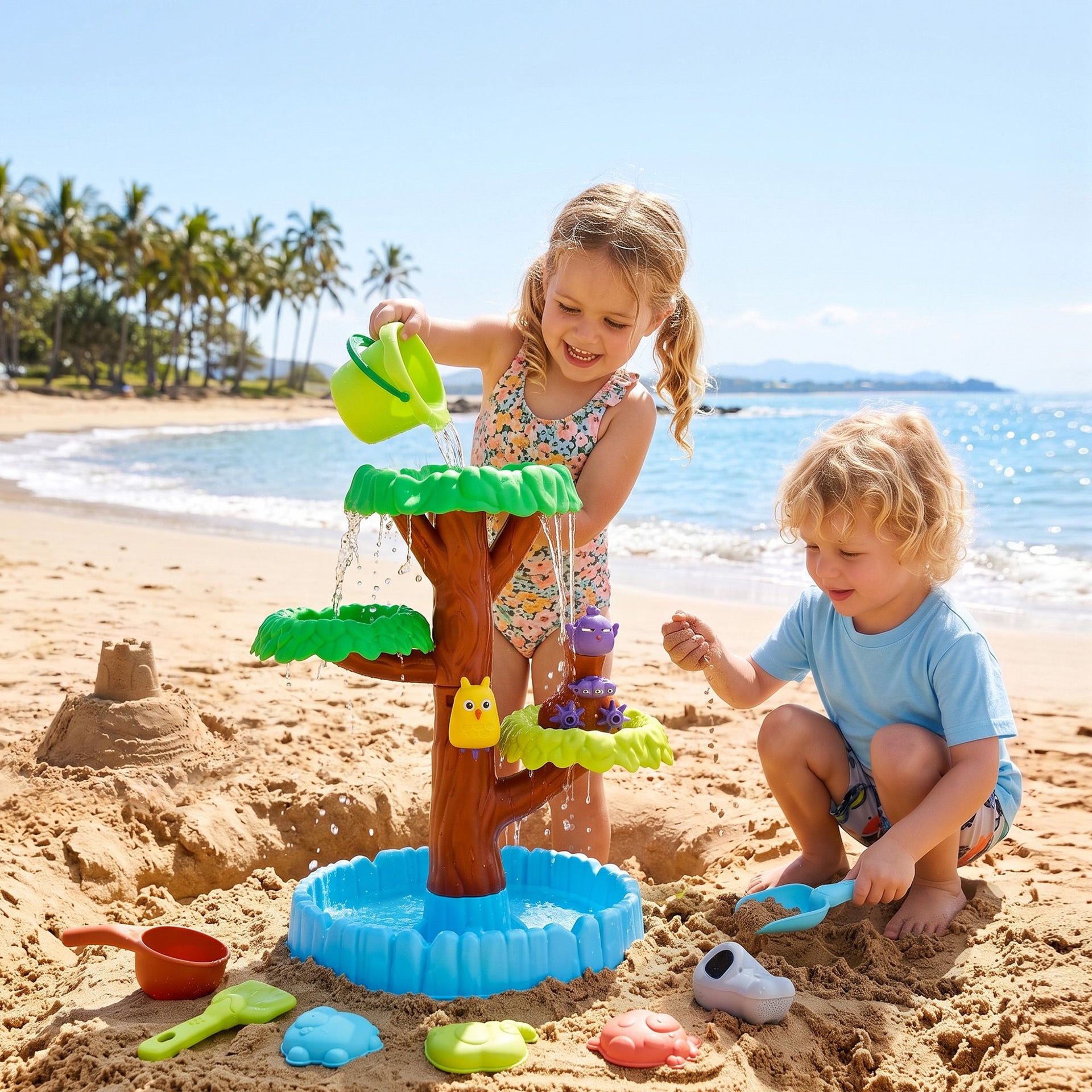 Keezi 62cm Tree Water Table Kids Sandpit Toys Set with Shovels Molds for Sand Play Awezingly