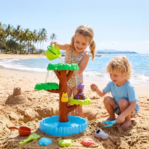 Keezi 62cm Tree Water Table Kids Sandpit Toys Set with Shovels Molds for Sand Play Awezingly