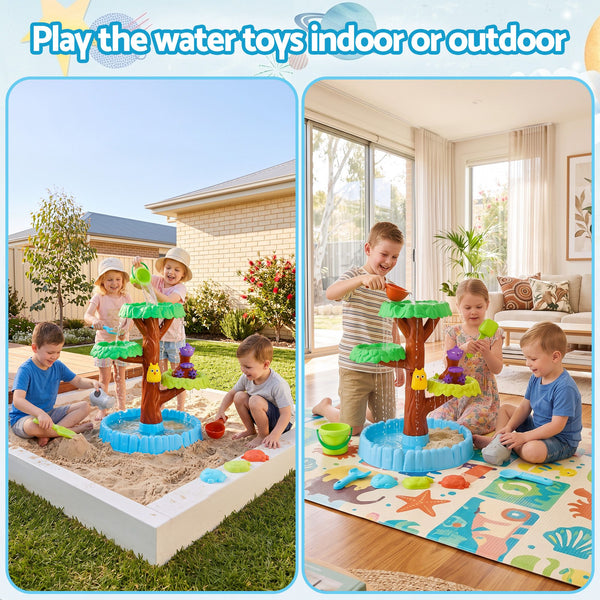 Keezi 62cm Tree Water Table Kids Sandpit Toys Set with Shovels Molds for Sand Play Awezingly