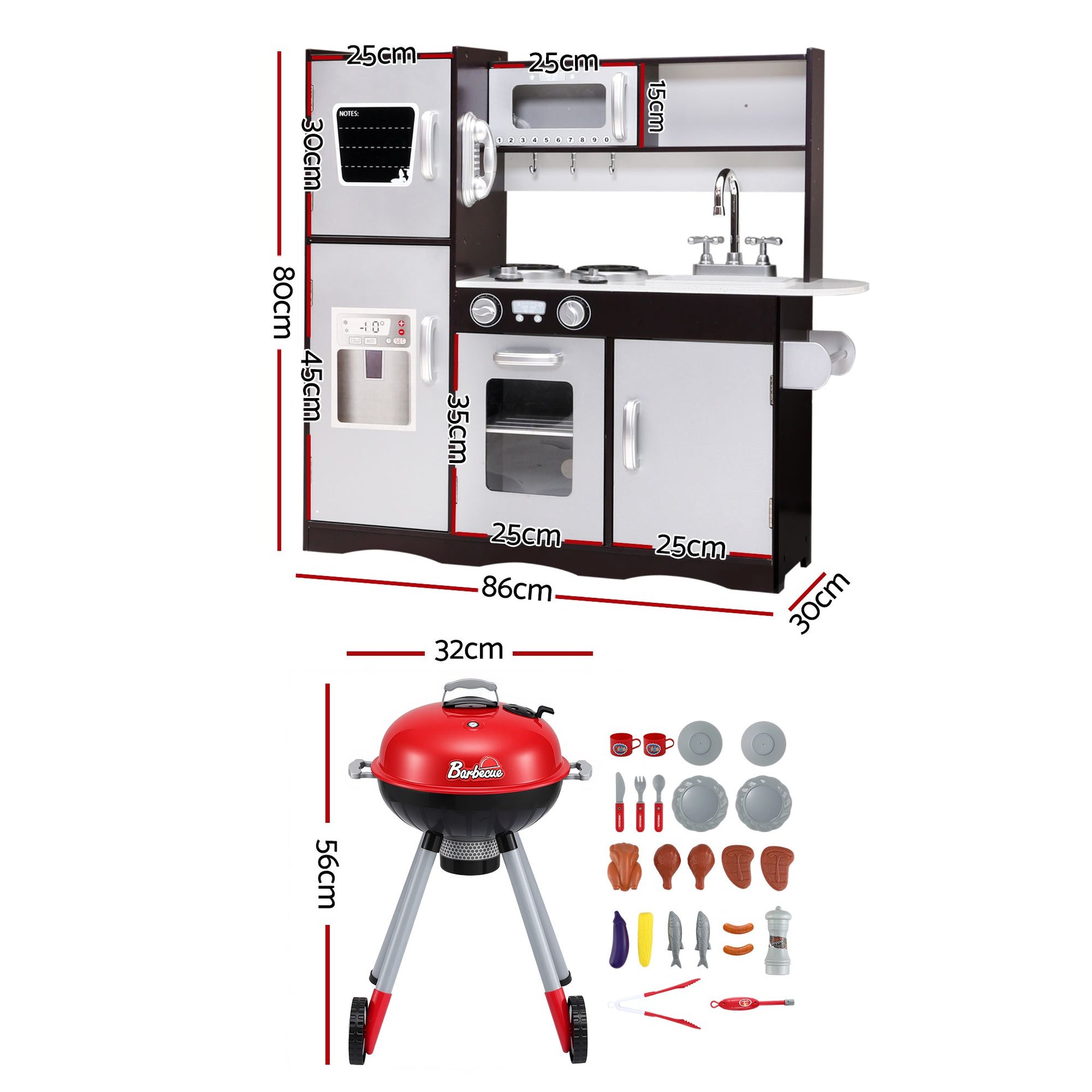 Keezi Kids Kitchen Playset BBQ Grill Toy with Wooden Pretend Play Set 80cm Awezingly