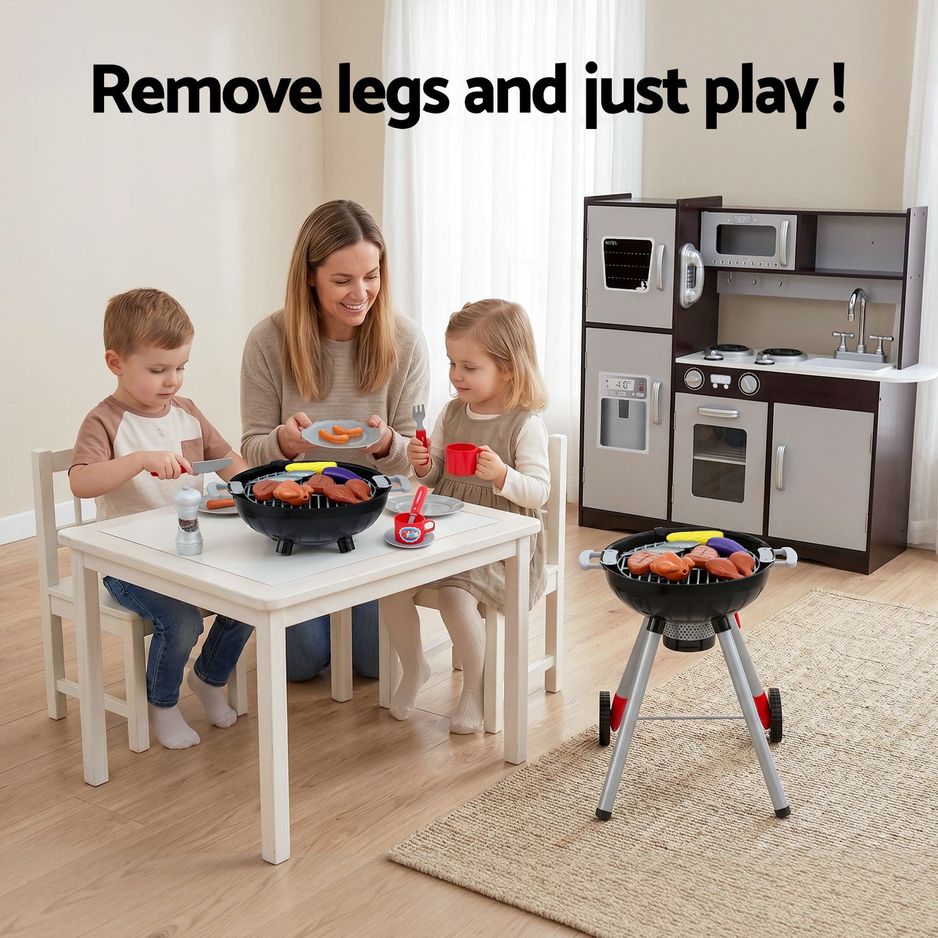 Keezi Kids Kitchen Playset BBQ Grill Toy with Wooden Pretend Play Set 80cm Awezingly