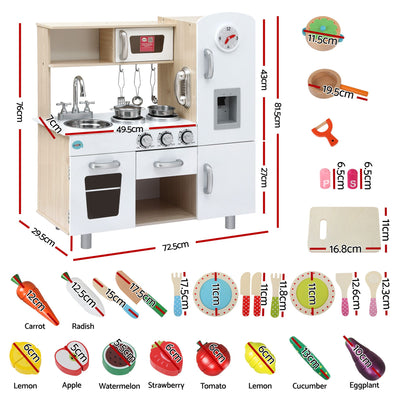 Keezi Kids Wooden Pretend Kitchen Playset with 29pc Cutting Food Set
