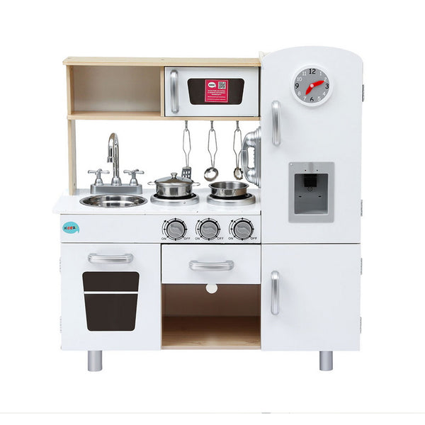 Keezi Kids Kitchen Play Set Wooden Pretend Toys Cooking Children Clock Beige Awezingly