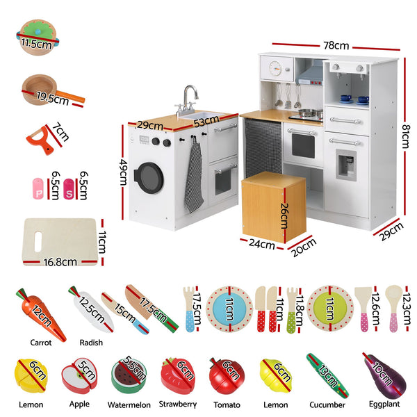 Keezi Kids Wooden Kitchen Playset 2-piece Pretend Toy Kitchen 29pc Food Set Awezingly