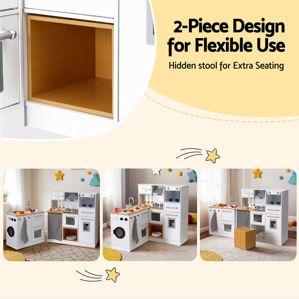 Keezi Kids Wooden Kitchen Playset 2-piece Pretend Toy Kitchen 29pc Food Set Awezingly