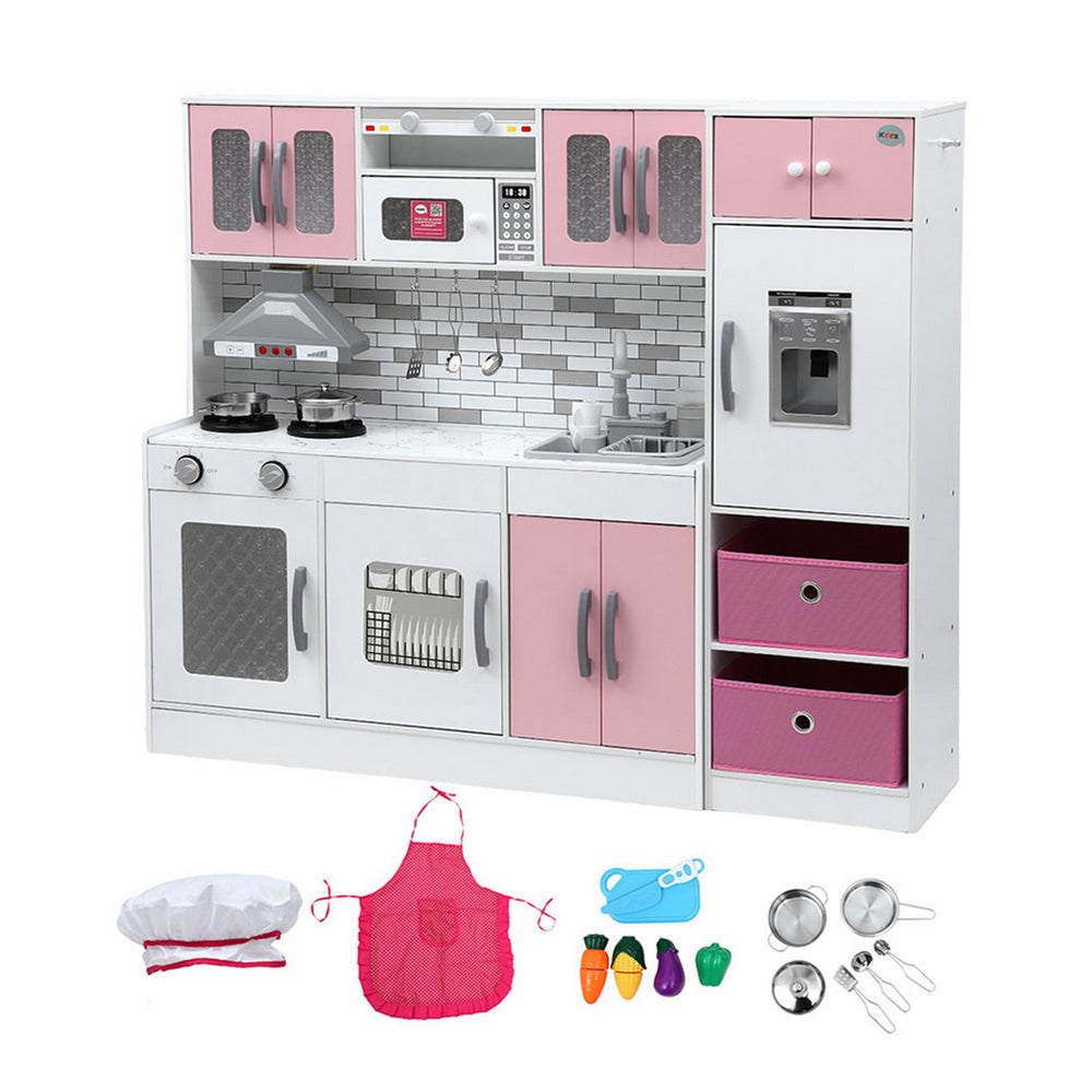 Keezi Kids Kitchen Playset 2-Piece Wooden Pretend Play Coffee Maker Toy 100CM Pink Awezingly