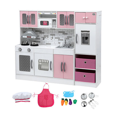 Keezi Kids Kitchen Playset 2-Piece Wooden Pretend Play Coffee Maker Toy 100CM Pink