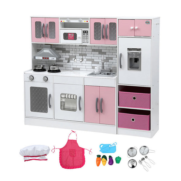 Keezi Kids Kitchen Playset 2-Piece Wooden Pretend Play Coffee Maker Toy 100CM Pink Awezingly