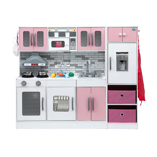 Keezi Kids Kitchen Playset 2-Piece Wooden Pretend Play Coffee Maker Toy 100CM Pink Awezingly