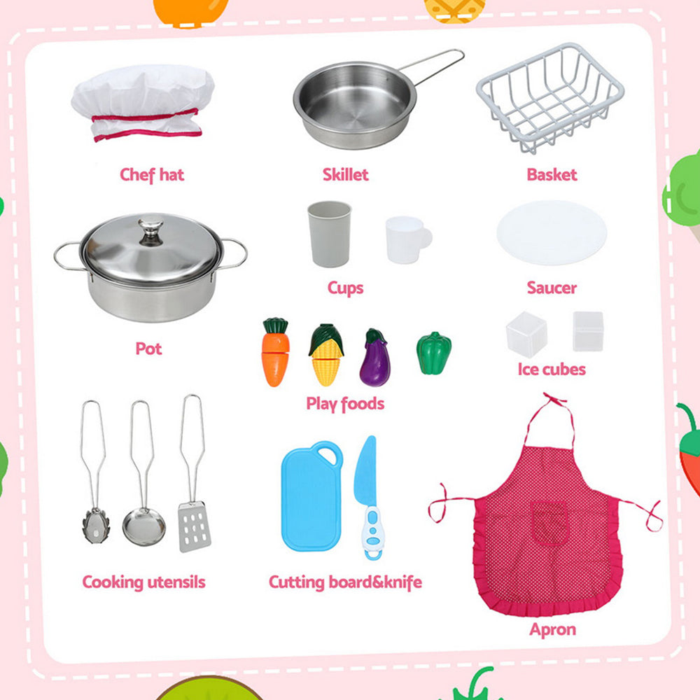 Keezi Kids Kitchen Playset 2-Piece Wooden Pretend Play Coffee Maker Toy 100CM Pink Awezingly