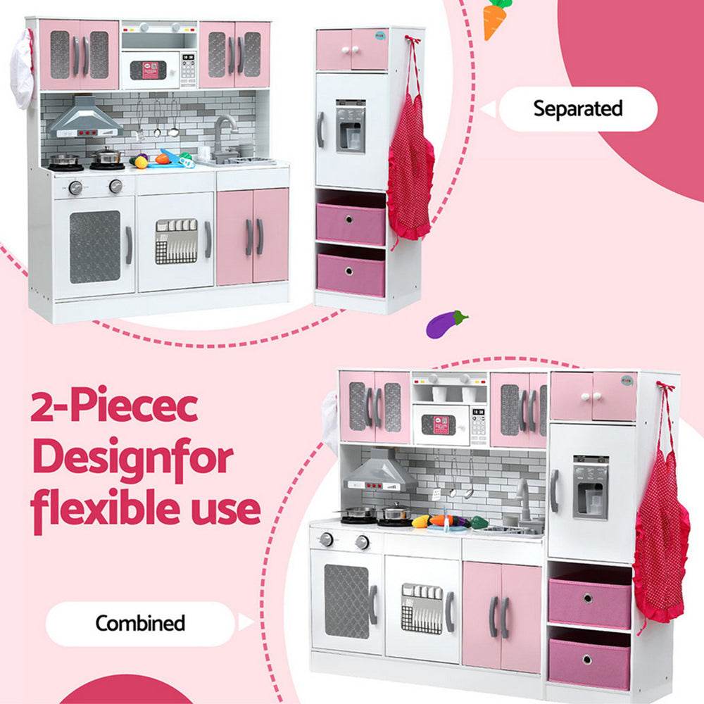 Keezi Kids Kitchen Playset 2-Piece Wooden Pretend Play Coffee Maker Toy 100CM Pink Awezingly