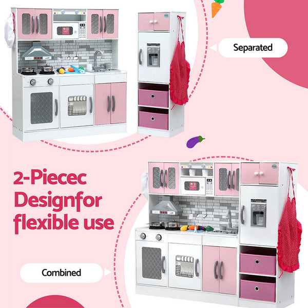 Keezi Kids Kitchen Playset 2-Piece Wooden Pretend Play Coffee Maker Toy 100CM Pink Awezingly