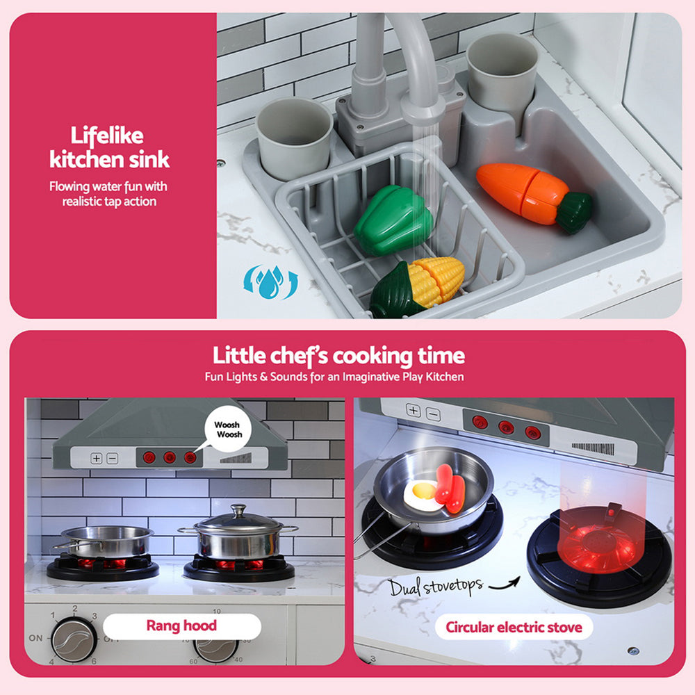 Keezi Kids Kitchen Playset 2-Piece Wooden Pretend Play Coffee Maker Toy 100CM Pink Awezingly